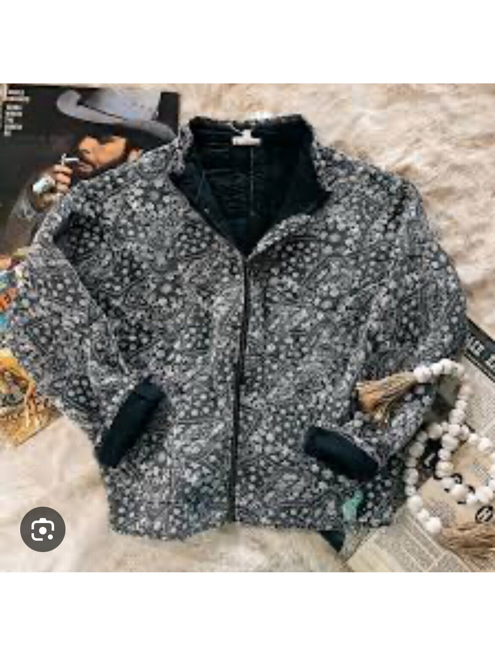 Oddy Women’s Black & White Bandana Print Quilted Jacket 2XL XXL
